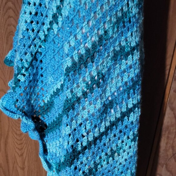 Hand Crocheted Blue Shawl Wrap - Picture 11 of 14